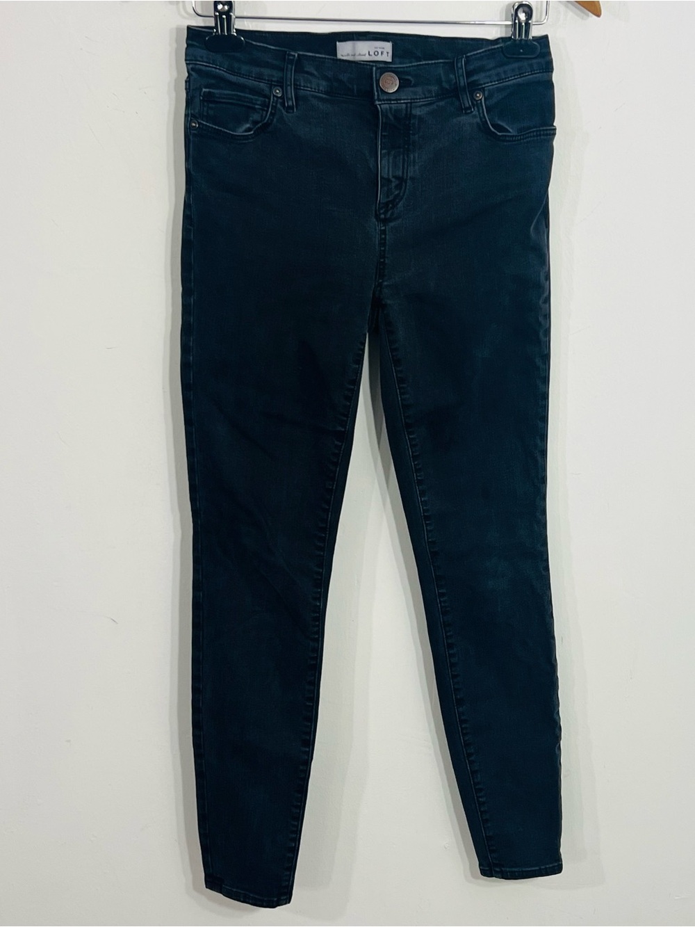 LOFT Black Dark Wash Mid Rise Skinny Jegging Legging Jeans Stretch 5 Pocket Sz 4